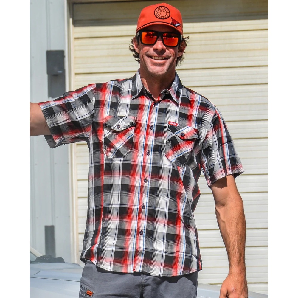 Dixxon Flannel Sz L Burnout Black Red & Blue Bamboo Lightweight Shirt Brand New - Picture 4 of 4